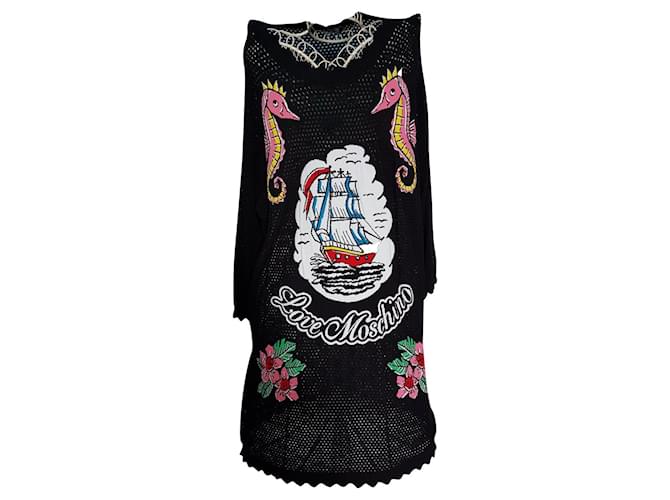 Love Moschino - Hippocampe - Robe tunique courte en textile perforé street noir T42/IT46 Polyester Viscose Multicolore  ref.389322